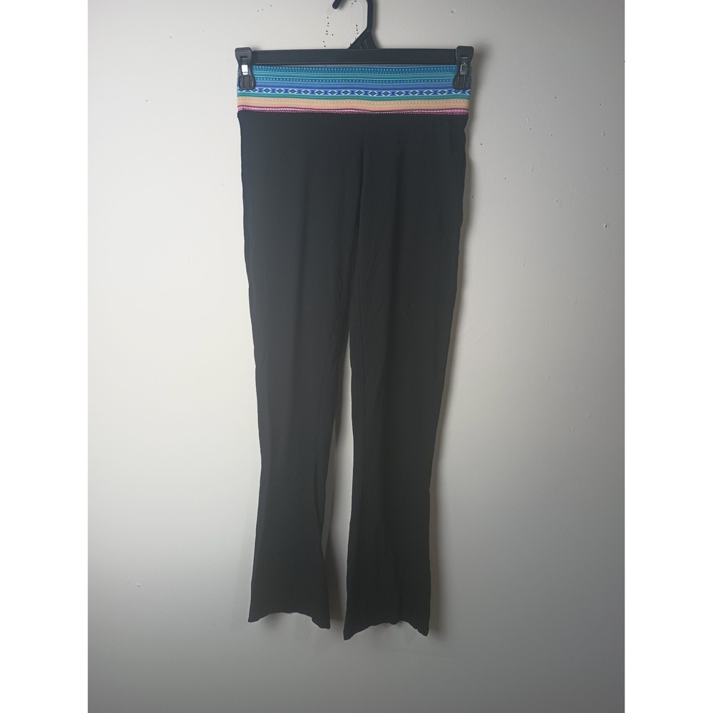 rue21 Vintage Y2K Black Flare Yoga Pants Multi Color Geometric Waistband Small